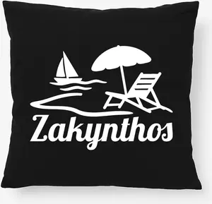 Подушка Huuraa с мотивом острова Закинтос, Греция, подарок, 40x40 см, с наполнителем из черного хлопка, декор Закинтоса Hellweg Druckerei