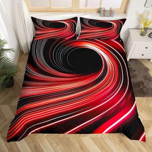 Erosebridal Абстрактный комплект постельного белья Red Black с 3D геометрическим принтом в виде полос и кругов, игровая тематика для детей, Red White Black