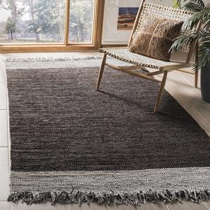 Ковер SAFAVIEH, 183 x 183 см, Vintage Leather Collection - Light Grey & Dark Brown, ручной работы бохо с бахромой из кожи, идеально для помещений с высокой проходимостью в гостиной, спальне (VTL310B)