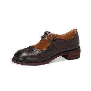 JESSICA SOPHIA Уличные модные миниатюрные кожаные туфли на массивном каблуке Мэри Джейн 3 см женские черные тёмно-коричневые, цвет Dark Brown