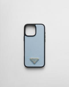 Чехол из сафьяновой кожи для iPhone 16 Pro Max Prada, голубой