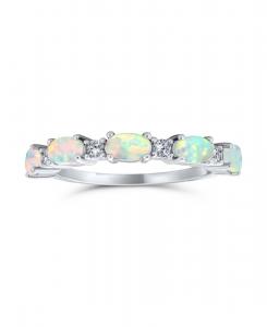 Кольцо с открытыми листьями и фианитами, овальное, оранжево-голубо-розовое, с искусственным опалом, позолоченное серебро 925 пробы Bling Jewelry, White