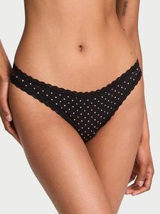 Хлопковые стринги с кружевом на талии Lace Trim, lace trim black dots