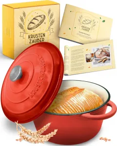 Чугунная кастрюля KRUSTENZAUBER 26 см с крышкой, эмалированная, для запекания, хлебопечки, кастрюля для запекания, пригодна для использования в духовке, красная Krustenzauber