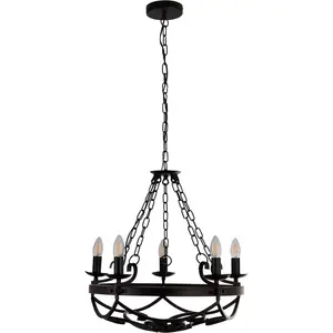 Люстра Подвесной светильник Cartwheel III, 5 плафонов E14 1 шт. Атмосфера замка Searchlight, черный