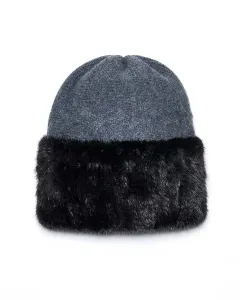 Шерстяная меховая шапка с вязаными вставками из норки серого цвета Maximilian, серый