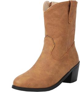 Женские ретро ботильоны в стиле вестерн с округлым носком, средней широкой подошвой и застежкой-молнией XIEPP, Yellow