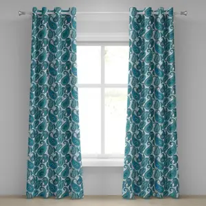 Штора на люверсах ABAKUHAUS с узором пейсли, старинный азиатский цветочный этнический декоративный ретро-узор, декоративные двухпанельные шторы, 280 см x 225 см, бледно-голубой сине-зеленый и аквамариновый цвета Abakuhaus