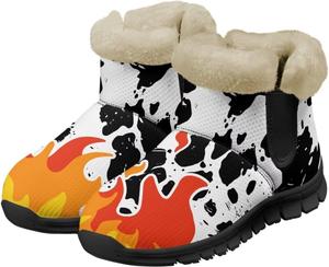 Зимние женские ботинки Jeiento с животным принтом, теплые внутри, на подкладке, слипоны для зимней прогулки, Flame Cow Print