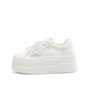 Rosa Bianca Легкие дышащие низкие скейтерские туфли на платформе для женщин с овечьей стелькой белые, цвет White Sheepskin Insole