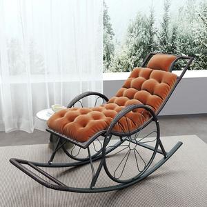 FANCYCHIC Кресло-качалка из ротанга на колесах, черное с коричневой хлопковой подушкой, стиль round line
