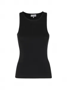Трикотажный топ с вышитым логотипом Ganni, черный