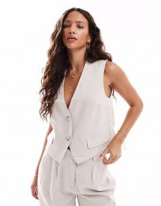 Жилет-кофта свободного кроя из льна Touch кремового цвета Pieces