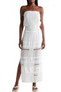 Strapless Crochet Maxi In White ELAN