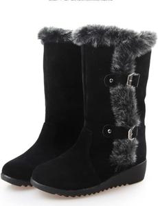 Женские зимние сапоги HINDOLA до середины голени, водонепроницаемые, комфортные, теплые, с меховой подкладкой, для улицы, с противоскользящей подошвой и ремешком с пряжкой, Black