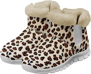 Зимние женские ботинки с меховой подкладкой, снежные ботинки, легкая посадка, пушистые ботильоны до щиколотки, удобные для улицы, теплые, нескользящие, короткие ботинки, размер США 6-12 Qoiuvncy, Leopard Gradient