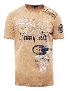 Футболка из масляной ткани с планкой на пуговицах по бокам и принтом верблюжьей шерсти Rusty Neal