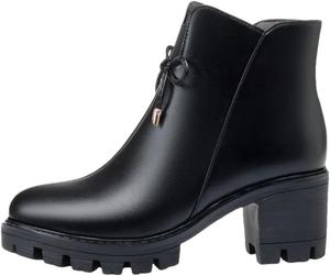 Женские ботильоны Niiyyjj на платформе большого размера с широким каблуком, зимние сапоги с бантом и молнией, Black - Wool