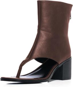 Женские модные ботильоны YDN, сандалии с круглым носком, ботинки с блок-кубиком средним каблуком, шлепанцы с задней молнией, обувь для вечеринок, шопинга и свиданий, размеры 4-16 US, Brown