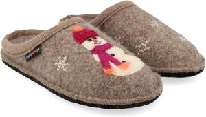 Тапочки-мюли HAFLINGER AR с шерстяным узором Снеговик, Earth