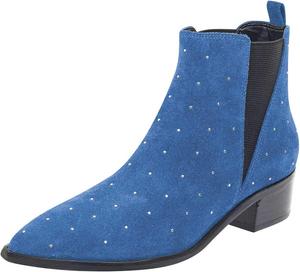Женские ботильоны FSJ Chelsea с заостренным носком, низкий каблук-блок, украшенные заклепками, удобные стильные замшевые повседневные осенние обувь, размер 4-15 US, Blue