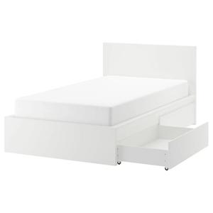 Каркас кровати, высокий, с 2 ящиками для хранения MALM IKEA, 120x200 см, цвет white/lönset