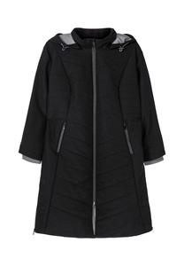 Стеганое пальто с капюшоном на молнии и контрастными деталями sheego, черный