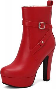 Женские ботильоны DEERBUNNY с массивным каблуком, платформой, застежкой-молнией и ремешком, зимние ботильоны для вечеринок и офиса, Red