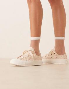 Converse Chuck 70 Ox из бежевого кружева с ленточными шнурками