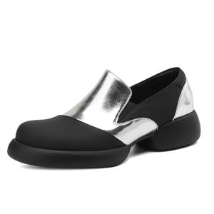 XICUNMINGWU Лоферы женские, черные с серебром