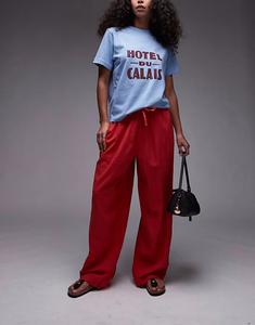 Льняные брюки-баллоны Topshop красного цвета