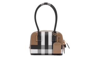 Burberry Кожаная сумка-полукуб через плечо мини для женщин Camel