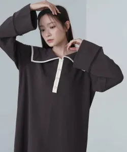 Платье-футляр с большим воротником и отделкой кантом