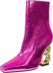 Женские модные ботильоны XYD с боковой молнией, двойной цепочкой и широким каблуком, закрытым квадратным носком, для вечеринок, клубов и мероприятий, Fuchsia
