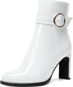 Женские ботинки MERRORI на молнии из лакированной кожи, с круглым носком, высокой платформой и каблуком 3,3 дюйма для путешествий, White