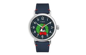 Timex Наручные часы из коллекции Peanuts Snoopy, кварцевый механизм, кожаный ремешок, 40 мм, синий циферблат, унисекс