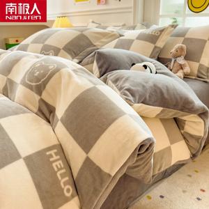 Antarctic Фланелевый пододеяльник 150х200 см, двусторонний ворс, утолщенный молочный велюр, S-карикатура-клетчатый медвежонок