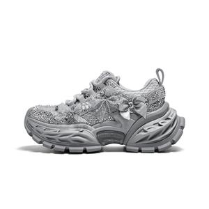 Женские кроссовки с противоскользящим износостойким дышащим эффектом, увеличивающие рост, с низким верхом, серебристые, со звездами CHERYKALLY, Starry Silver