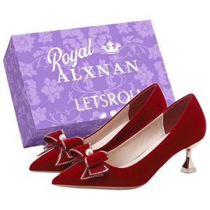 Alxnan Бордовые женские туфли на массивном каблуке с тонкой колодкой 8 см с коробкой, цвет Burgundy Slim Heel 8cm+Box