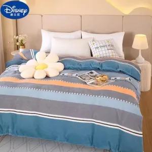 Disney Пододеяльник 180х220 см из зимнего молочного велюра, толстый флис, разноцветные полоски