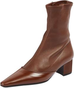 Женские узкие ботильоны XYD с заостренным носком, массивным низким каблуком и застежкой-молнией, короткие ботинки для офиса и повседневной носки, Brown