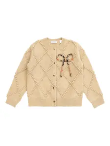Кардиган с застежкой на пуговицы и декоративными шариками Burberry Kids, нейтральный