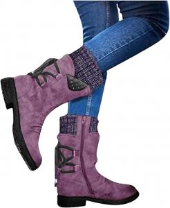 Женские зимние теплые сапоги с круглым носком, шнуровкой, вестерн на платформе, ковбойские ботинки, походные ботильоны, противоскользящие, для улицы, сапоги средней длины No Brand, 6.5-7 Violett