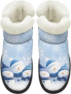 Сапоги KEIAHUAN EIAHUAN для женщин с меховым воротником, зимние теплые противоскользящие ботинки, удобные для улицы, Blue Snowmen