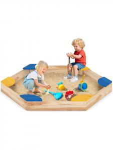 Costway Песочница с 6 сиденьями, 140 x 122 x 14 см, светло-коричневого цвета