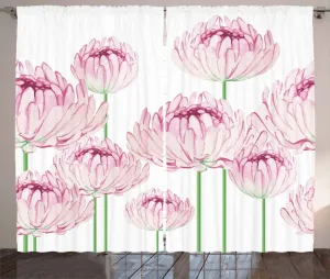 Штора ABAKUHAUS в деревенском стиле с цветочным рисунком, нежные пионы, универсальная ленточная штора для гостиной с петлями и крючками, 280 x 225 см, светло-розовый с зеленым Abakuhaus