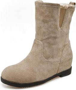 Женские ботильоны MIOKE с круглым носком, замшевые, элегантные, на резинке, с скрытой низкой танкеткой, удобные для ходьбы, Camel-Velvet Lined