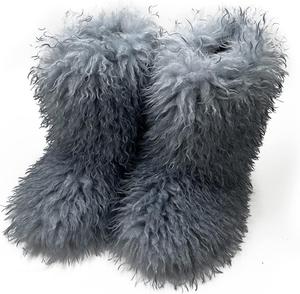 Женские зимние сапоги YESBOR с искусственным мехом, средней длины, милые пушистые снежные ботинки, уличная обувь на плоской подошве, Haze Blue