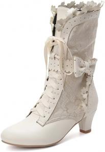 Женские ботинки LanreyTaley с бантом, средним каблуком, шнуровкой, викторианские ботинки до середины голени, кавайные ботинки, Pubeige