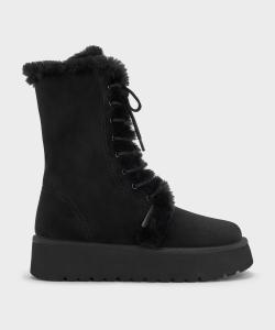 Складные ботинки на платформе Charles & Keith, цвет Blacktextured